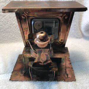 Vintage Copper Sculptural Figurine Music Box Handmade & Unique Design Quirky Dec